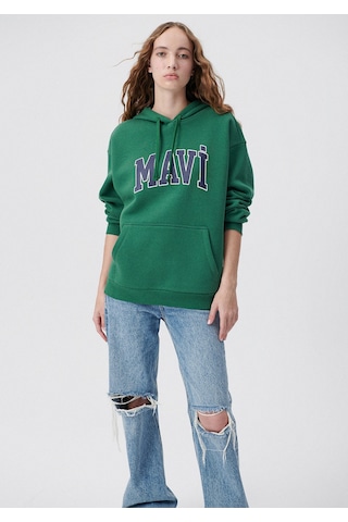 Mavi - Mavi Logo Baskılı Kapüşonlu Yeşil Sweatshirt 1600361-71892 Yeşil