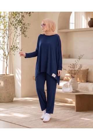 Unika Boutique Kadın Arma Detaylı Salaş İkili Takım Lacivert