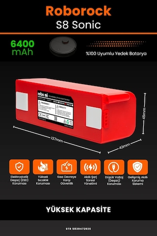 Roborock S8 Sonic 6400mAh Robot Süpürge Bataryası