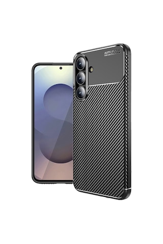 Samsung Galaxy Uyumlu S25 Fe Kılıf Karbon Silikon Case Kapak Siyah