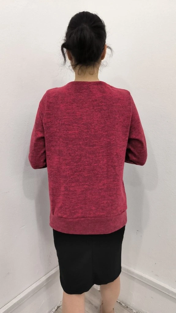 S-pazarım Kadın Uzun Kollu Kruvaze Yaka Kol Ve Etek Ucu Manşet Detay Yumoş Bluz Kırmızı