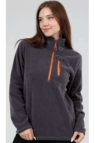 Genius Store Kadın Polar Yarım Fermuarlı Outdoor Cepli Spor Polar Füme
