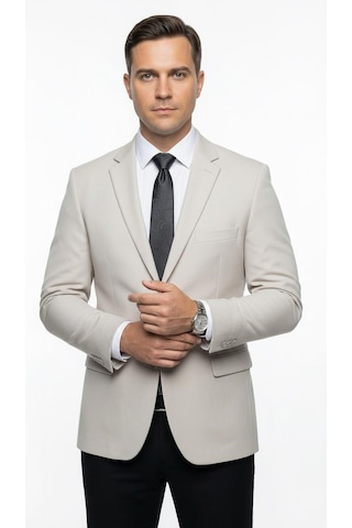 Plus Scorpion Erkek Slim Fit Ceket Likralı Fitilli Kumaş, Çift Düğmeli Tek Yırtmaçlı Modern Tasarım Taş