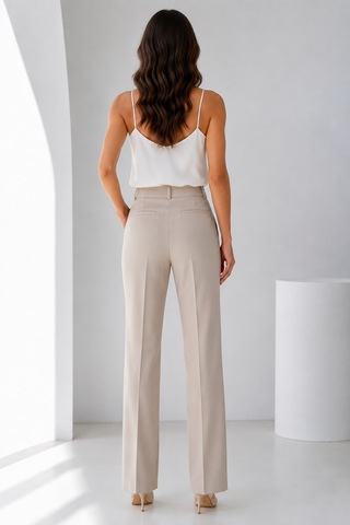 Bihan Store Yüksek Bel İspanyol Paça Klasik Kumaş Pantolon Y26-222-ekru