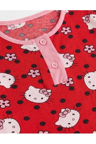 Veraura Lifestyle 6/14 Yaş Karakter Kedi Baskılı Pamuk Penye Çocuk Pijama Takımı Kırmızı