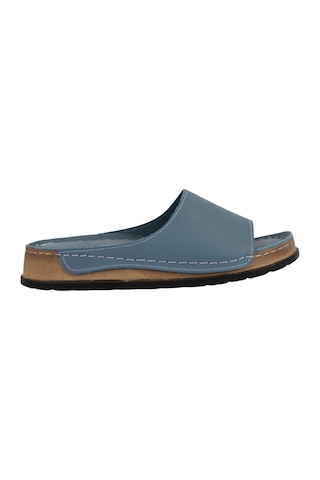 Napa Shoes Hakiki Deri Lazer Kesim Delikli Rahat Taban Kadın Terlik Napa-309 Mavi