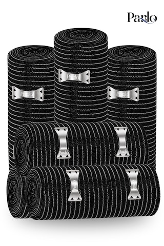 Parlo Siyah Elastik Bandaj 15 Cm X 1,5 M 3 Lü Set %300 Esnek, 4,5 M Ye Kadar Uzayan, Metal Kancalı Destek Ve Sargı Bandajı
