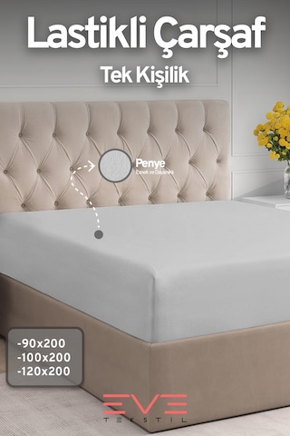 Eve Tekstil Fitted Yüksek Kaliteli Penye Kumaş Tek Kişilik Lastikli Çarşaf Açık Gri