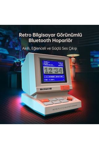 Divoom Minitoo Bluetooth Hoparlör, Kablosuz, Piksel Ekranlı Retro Taşınabilir Ses Bombası, Beyaz