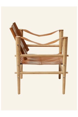 Cinas Noble Safari Lounge Koltuk Bambus Gövde Deri Oturum Skandinav Tarz 61x59x79 Cm Sandalye Kahverengi
