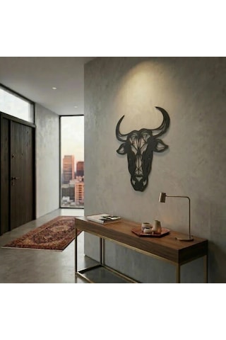 Geometrik Boğa Duvar Tablosu Mdf Lazer Kesim Modern Duvar Süsü Minimal Boğa Figürlü Dekor