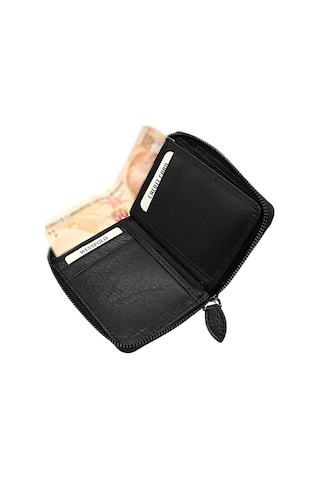 Westpolo Hakiki Deri Kağıt Para Ve Bol Kart Bölmeli Fermuarlı Unisex Cüzdan - Siyah Çok Renkli