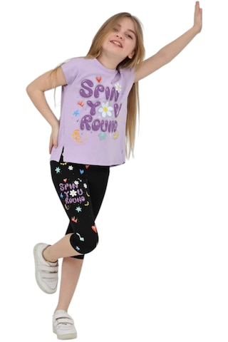 Kız Çocuk Spin You Yazılı Kapri Taytlı Tişörtlü Takım