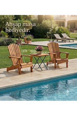 H-acraft Ahşap Sandalye Şezlong 2 Açık Kahverengi