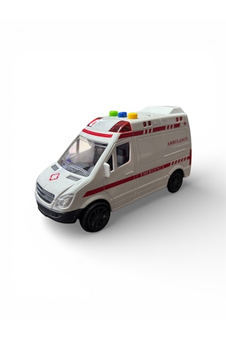 Işıklı Sesli Sürtmeli Ambulans Beyaz - Kırmızı
