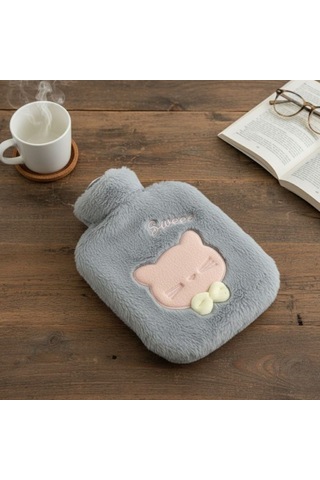 Veraura Lifestyle Papyonlu Kedi Figürlü Mavi Peluş Sıcak Su Torbası 1 Litre