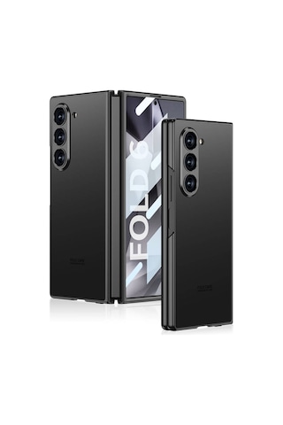 Galxy Uyumlu Z Fold 6 Kılıf Titanyum Metal Tasarımlı Zore Kıpta Caz Kapak-siyah Siyah
