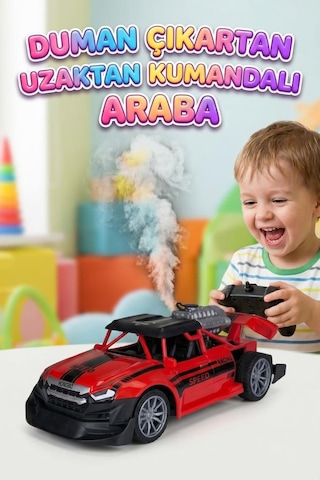 Uzaktan Kumandalı Yarış Arabası 1:18 Ölçek Şarjlı Işıklı Sesli Ve Duman Çıkaran Oyunca Araba Kırmızı
