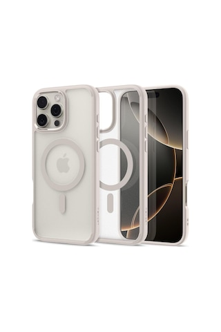Spigen İphone 16 Pro İle Uyumlu Kılıf Ultra Hybrid Magfit Magsafe Özellikli Frost Natural Titanium