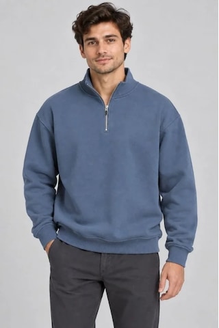 Suma Erkek Üç İplik İçi Şardonlu Dik Yaka Yarım Fermuarlı Kışlık Sweatshirt - Mavi