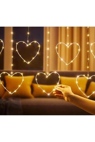 Kalpli Perde Led Işıklar, Sevgililer Günü Romantik Led Aydınlatma Sarı