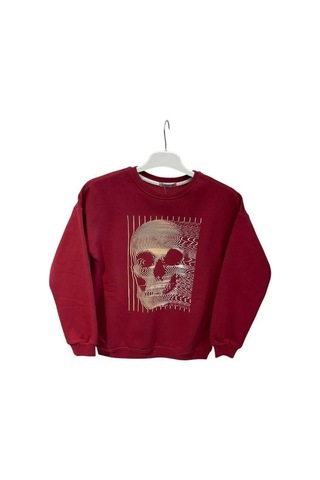 Cantoy Erkek Çocuk Önü Baskılı İçi Şardonlu Sweatshirt-15199 Bordo