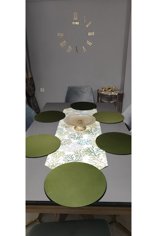 Y&S Home Tekstil Mercan Desenli Runner ve Supla Takımı 6'lı Yeşil