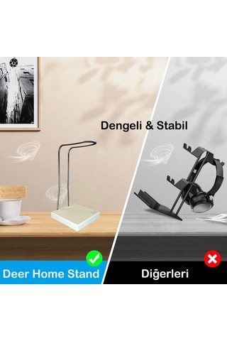 Mat Siyah Kaymaz Beyaz Tabanlı Askı Aparatlı Stant Kulaküstü Gami