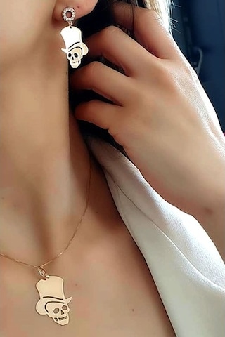 Italyan Tasarımı 925 Ayar Gümüş Rose Kurukafa Figürlü Gümüş Set T