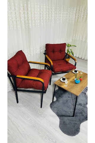 Madame Home Lale Balkon, Bahçe, Cafe Metal Kanepe Koltuk Takımı 2 Tekli + Sehpa Bordo