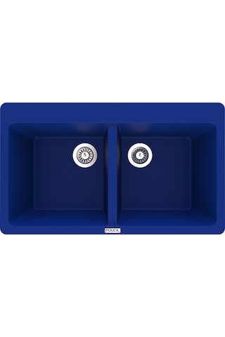 Polex Cristalüx Granit Evye P-N9 Mavi 2 Hazneli Tezgah Altı Ve Tezgah Üstü Mutfak Evyesi 86x50.5 CM