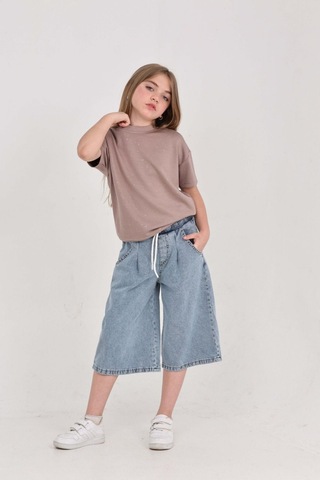 Modanino Kız Çocuk Jean Kaprili 2'li Alt-üst Takım 7-12 Yaş 12673sk Gül Kurusu