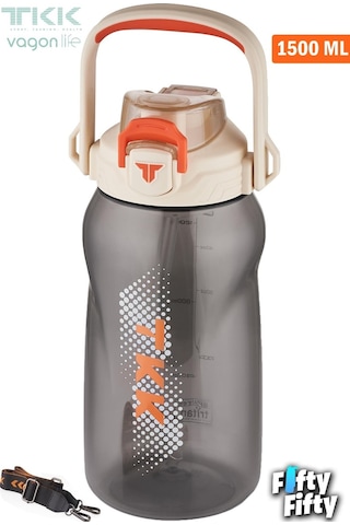 Tkk Tek Kapak Çift Kullanım Pipetli/rahat İçim Tritan Su Matarası-fftkk1027-1500 ML