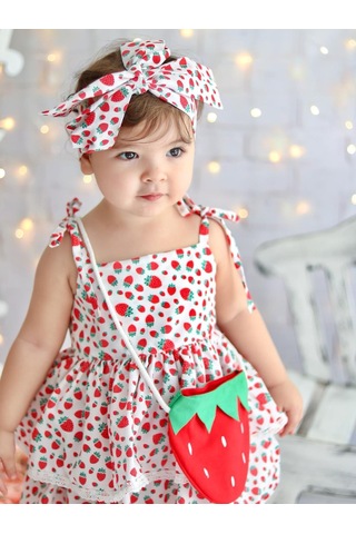 Mnk Baby & Kids Mnk Çantalı Çilek Elbise Kırmızı