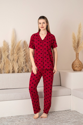 Nisanca Kısa Kollu Milan Gömlek Pijama Takımı- Genç Anne Serisi Bordo
