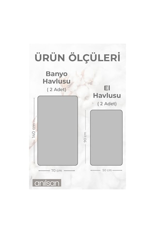 %100 Pamuk 4'lü Gri Havlu Seti - 2 Adet El Havlusu Ve 2 Adet Banyo Havlusu Gri
