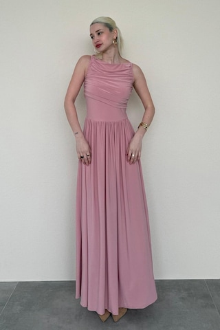 Madmext Pembe Önü Dökümlü Uzun Boy Kadın Elbise Mg2364 Pembe