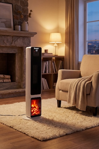 Hoogar German 2701 L White Oled Şömineli Ekran Dijital Göstergeli Kule Tipi Seramik Hızlı Isıtıcı
