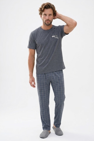 Tudors Erkek Standart Fit Normal Kesim Pamuklu Bisiklet Yaka Kısa Kollu Lastikli Gri Pijama Takımı-51142
