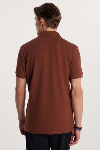 Tudors Erkek Slim Fit Dar Kesim Premium Seri %100 Pamuk Yumuşak Dokulu Merserize Kahverengi Polo Yaka Tişört -50918
