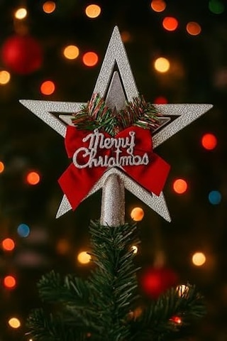 Yılbaşı Ağacı Yıldızı Gold Kurdelalı Merry Christmas Yazılı Yılbaşı Süsü Gümüş Diğer