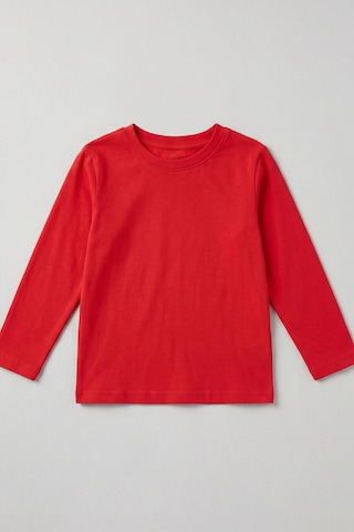 Kiagu Erkek Çocuk Uzun Kollu Basic Düz Tişört %100 Pamuk Bisiklet Yaka T-shirt 2-13 Yaş Kırmızı