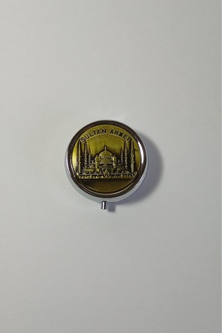 Mini Taşınabilir Cep Küllüğü - Mini Cep Küllüğü - Çanta Küllüğü 5cm - Sultanahmet Desenli Kapaklı Metal Mini Kül Tabağı