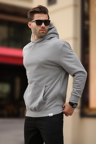 Madmext Boyalı Gri Kapüşonlu Cep Detaylı Sweatshirt 7095 Gri