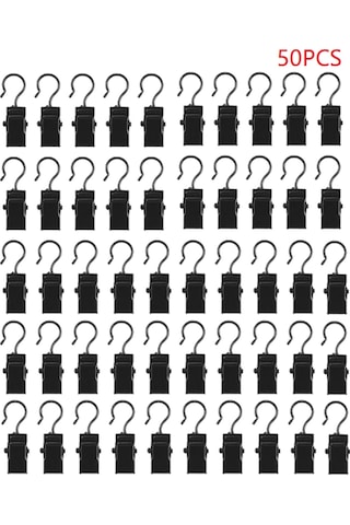 50 Adet Metal Perde Klipsleri Kancalı Havlu Fotoğraf Klipsleri Ev Pencere Aksesuarları Sağlam Ve Dayanıklı Demir Perde Kancası Siyah