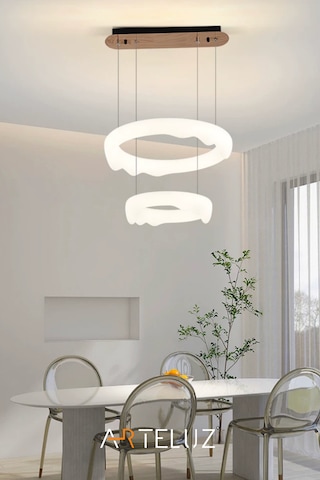 Luxury Pınterest Model Modern Sarkıt Çift Katlı Avize 50+35 Cm Beyaz