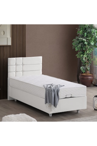 Almada Tek Kişilik Baza Başlık Letto Yatak Seti - Beyaz 90 x 200