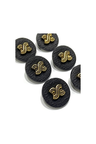 Trençkot Ceket Düğmesi / Kabartma Gold Detaylı / Siyah 2,2 Cm / Kod:2620