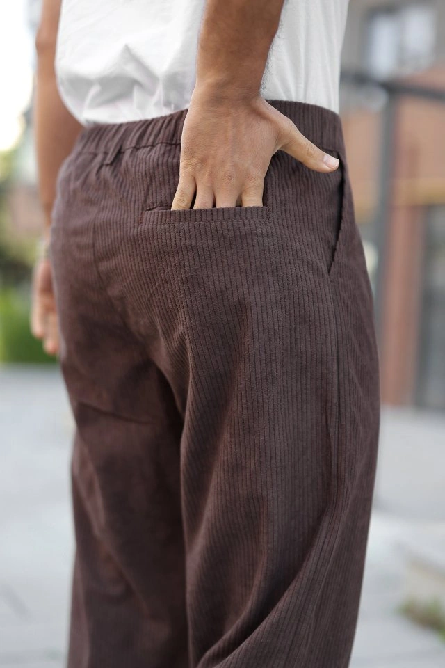 Hazego Erkek Kadife Baggy Pantolon Koyu Kahverengi