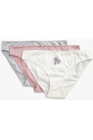 Koton Pamuklu Külot Brief 3'lü Baskılı Kurdele Detaylı Pembe Desenli 3slk30022mk 3SLK30022MK01F Pembe